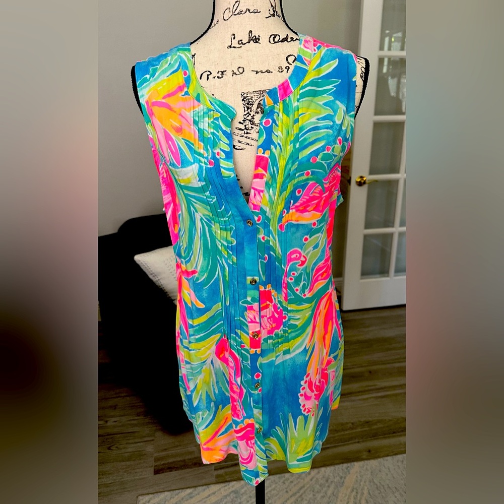 Lilly Pulitzer Womens Button Up Sleeveless Shirt Size XL